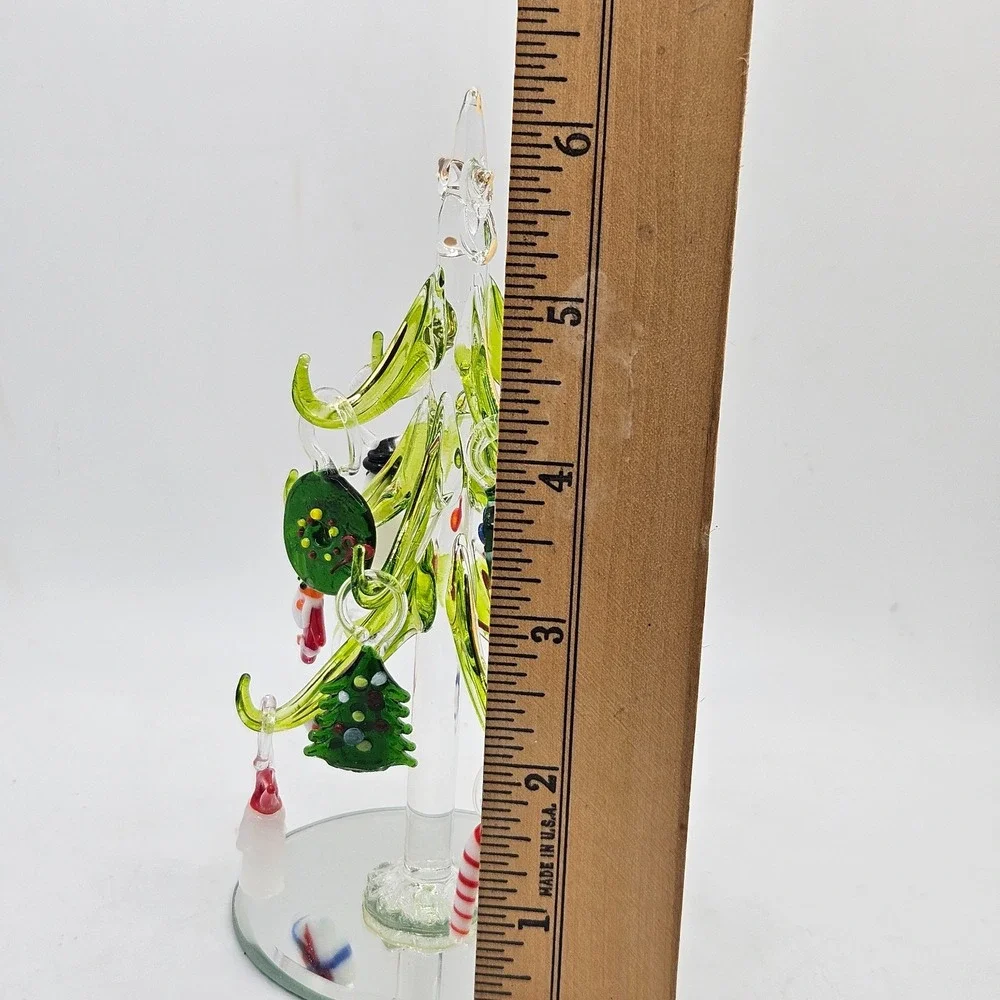 Green Crystal Glass Christmas Tree with Removable Ornaments 6